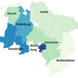 Landkarte Niedersachsen mit Einteilung und weiterführenden Links